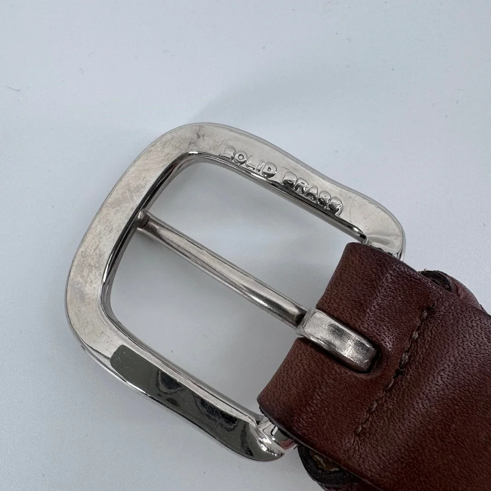 The Belted Cow Blue Crab Canvas Belt Men‎ 46 Navy Leather Trim Nautical Preppy